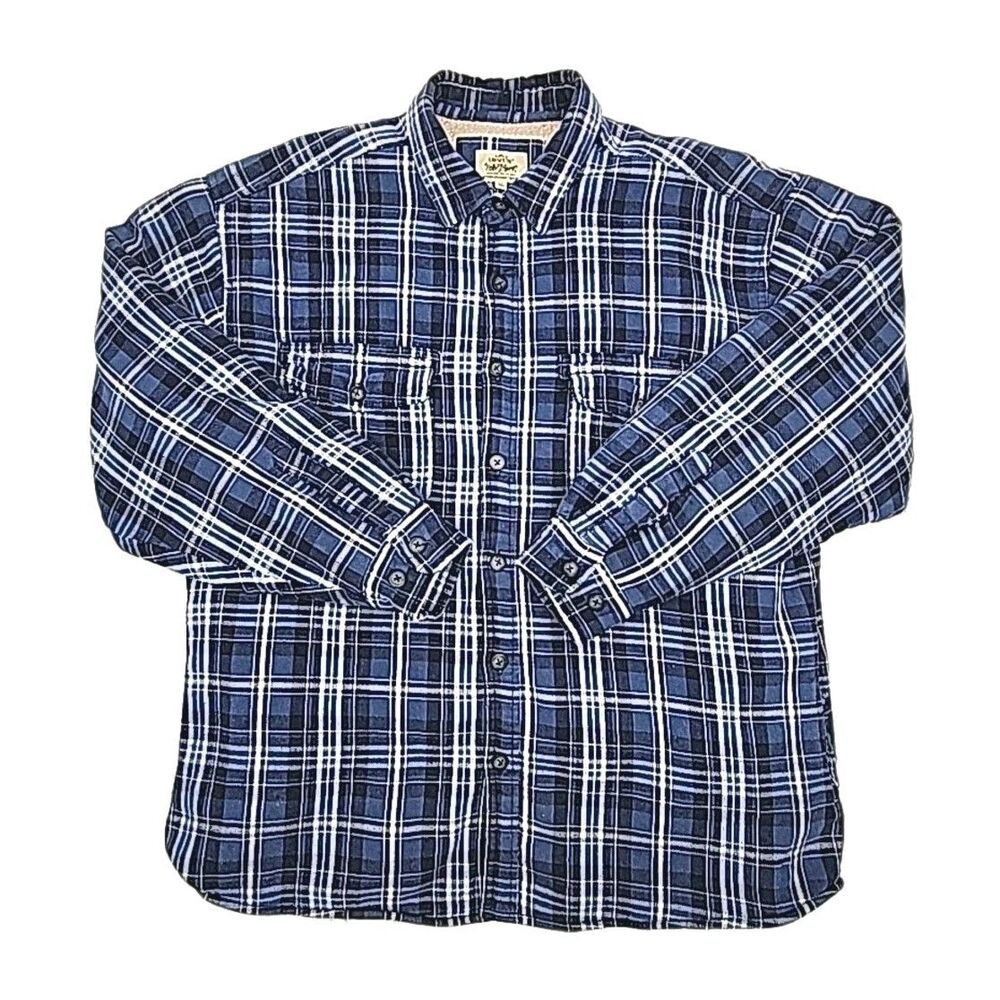 Levi's Flannel Shirt Jacket Blue Plaid Sherpa Lined Men Sz XL Button Pocket